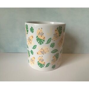 Pusheen Box 2022 Sloth and Pusheen Ceramic Planter Tropical Leaves White Pot